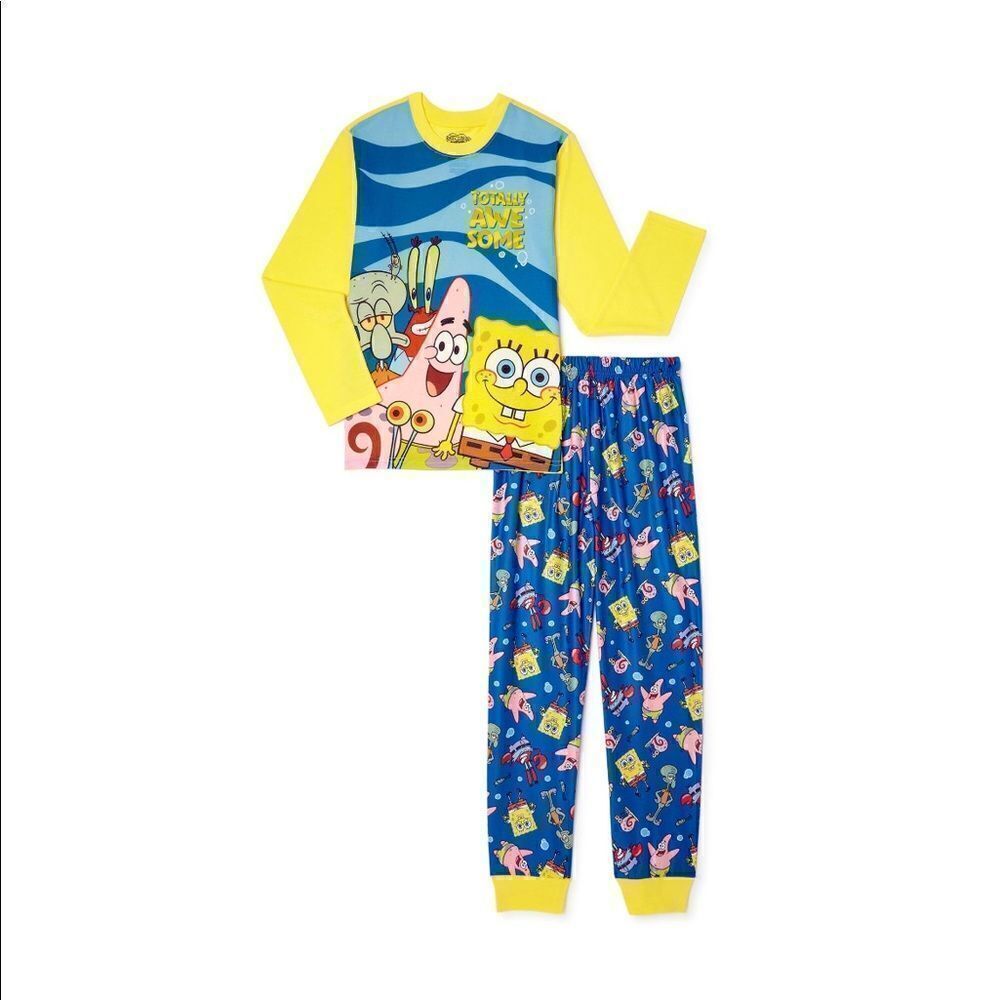 Boys SpongeBob Long Sleeve Shirt & Pants 2 piece Pajama Set Size XS